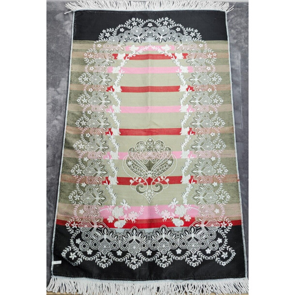 Pink and White Embroidered Islamic Prayer Rug, Prayer Mat 27.5" x 48" - Picture 2 of 8